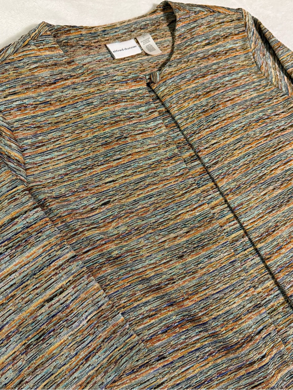 Alfred Dunner Multicolor Striped Knit Blazer in Blue, Green & Brown